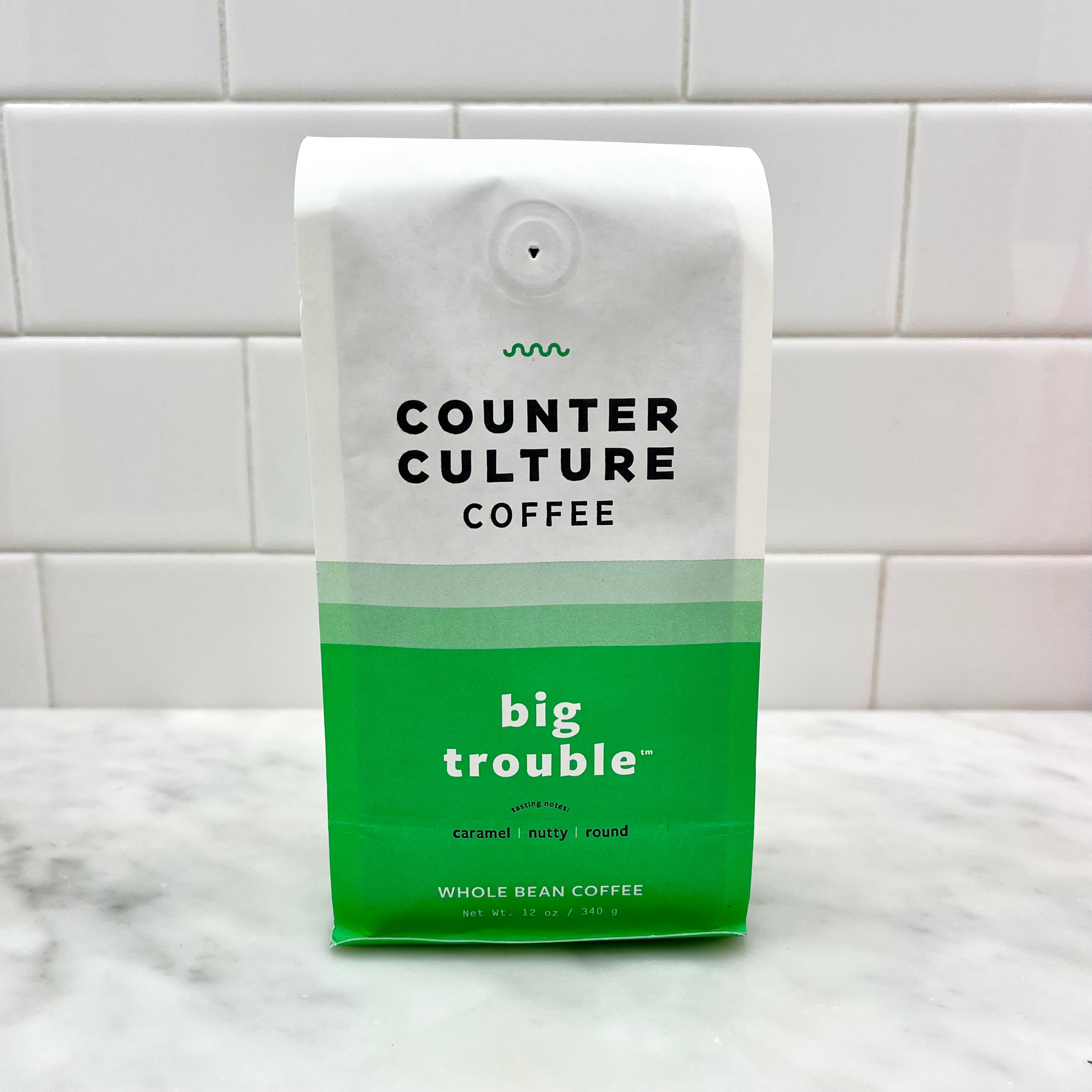 A bag of Counter Culture Coffee on a countertop.