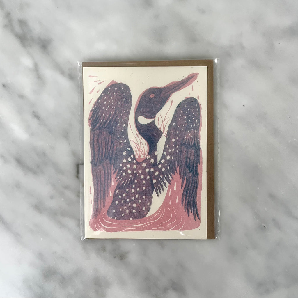 Illustration of a bird on a card.