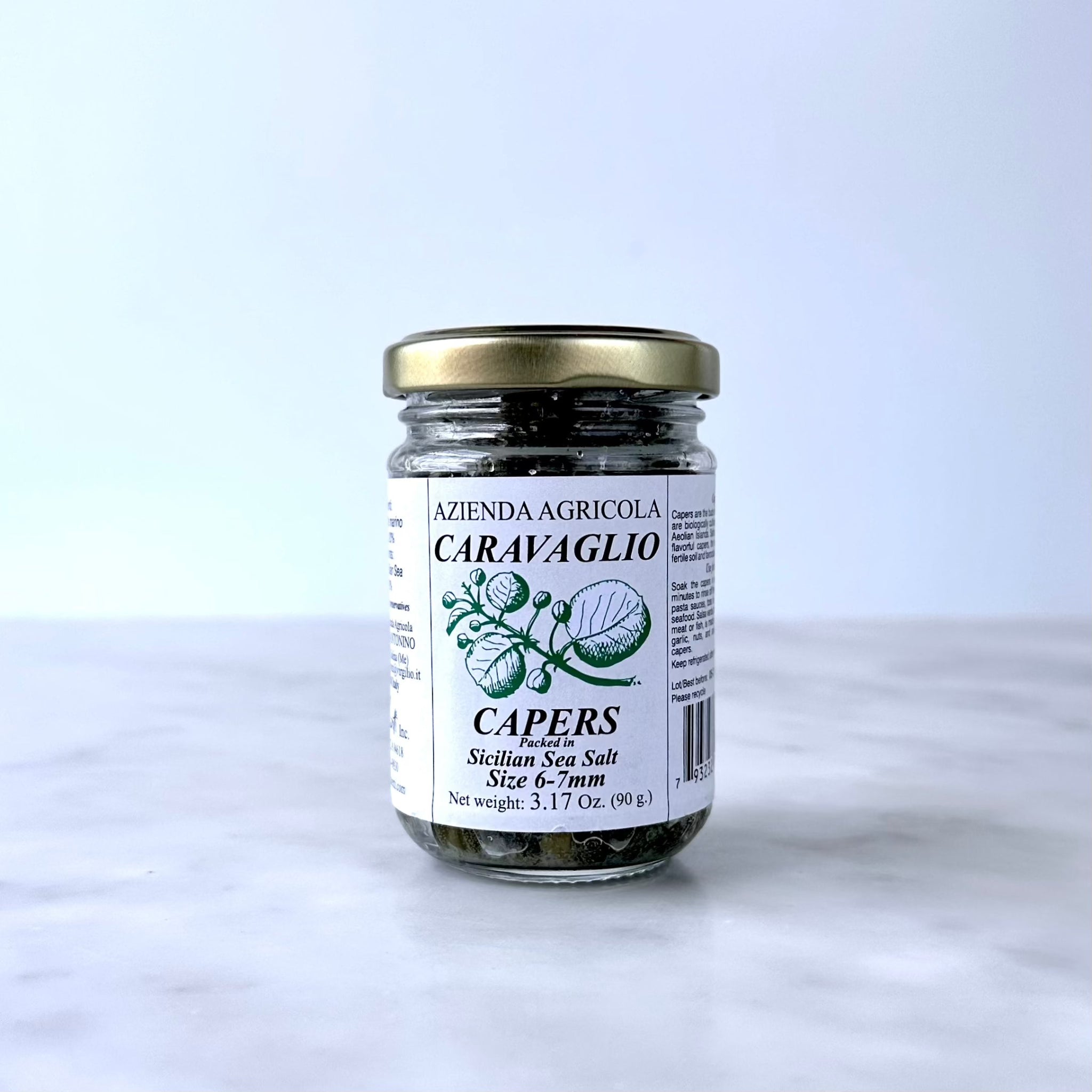 Jar of Sicilian sea salt packed capers from Azienda Agricola