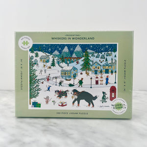 Jigsaw puzzle box with a winter holiday theme.